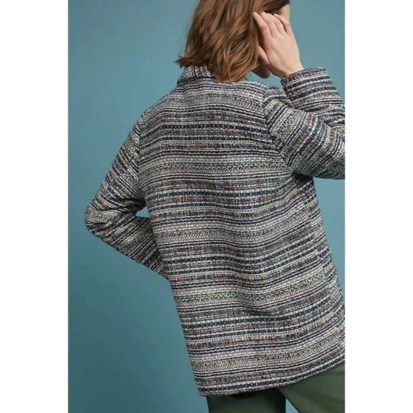 Anthropologie Harlyn Multicolor Striped Blazer Tweed Boyfriend Oversized open - Picture 3 of 14